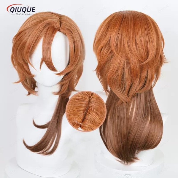 Wysokiej JakośCi Peruka Cosplay Chuuya Nakahara 55Cm BrąZowa Peruka Anime Cosplay Odporna Na CiepłO Syntetyczna Peruka + Czepek One Size Brown-image