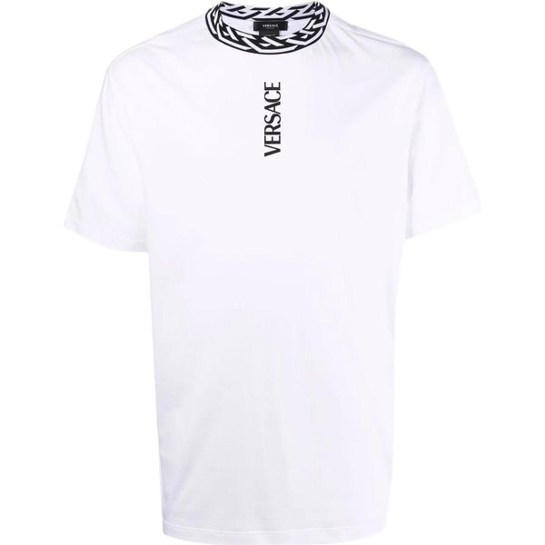 Camiseta Blanca De Manga Corta Con Cuello Redondo Y Ribete De Logo Versace SS22 Para Hombre Tops 10033911-A02346-1W000 L-image