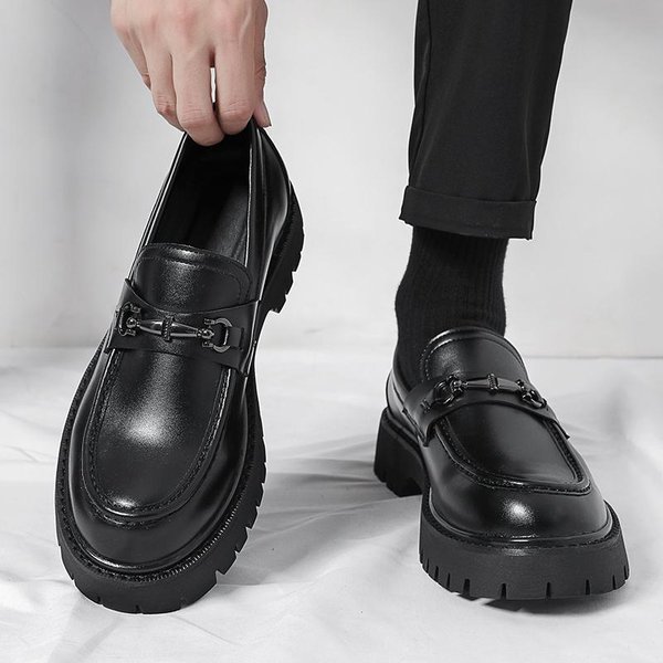 Nowe MęSkie SkóRzane Buty Na Grubej Podeszwie PodwyżSzająCe Wzrost Lakierowane BłYszcząCe Casualowe Mokasyny Na Grubym Obcasie Modne Buty Fryzjerskie 38-image