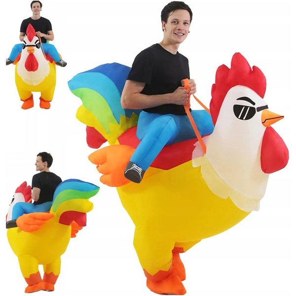 Disfraz Inflable De Gallo Con Gafas De Sol De ArcoíRis Para Adulto One Size (150-190Cm) Rojo-image