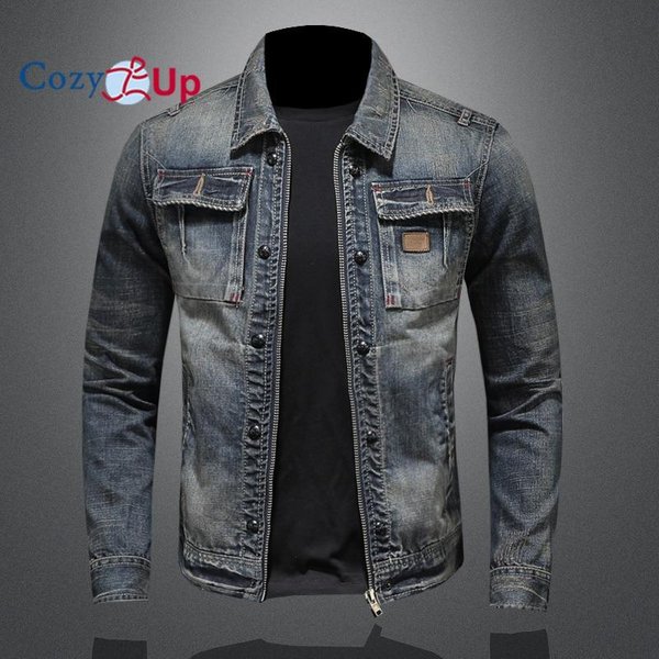 Chaqueta Vaquera Acogedora Para Hombre, Chaqueta Vaquera Rasgada De Corte Entallado 2XL Azul-image