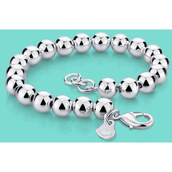 Pulsera De Plata De Ley 925 Para Mujer Estilo Simple Cadena De Cuentas Plata Maciza No Se Desvanece TamañO 6Mm16-20Cm Amuleto Accesorios Femeninos 6Mm18Cmhollow White-image