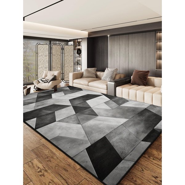 Czarno-Szary Geometryczny Dywan AntypośLizgowy DużE Dywany Do Salonu Sofy KąCika Do Wypoczynku Sypialni MięKka Mata PodłOgowa Zmywalna Dekoracja Domu 60*90Cm-image