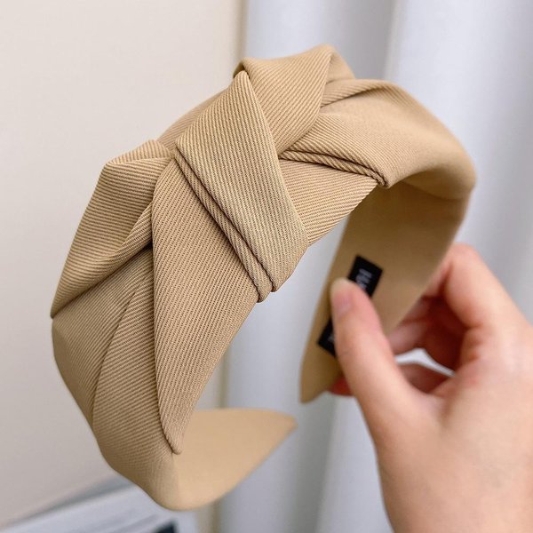Diademas Vintage Para NiñAs Tela Diadema Ancha Nuevas Diademas Nudadas Para Mujeres Tocado Aro Suave Para El Cabello Accesorios Para El Cabello Tocado Beige-image