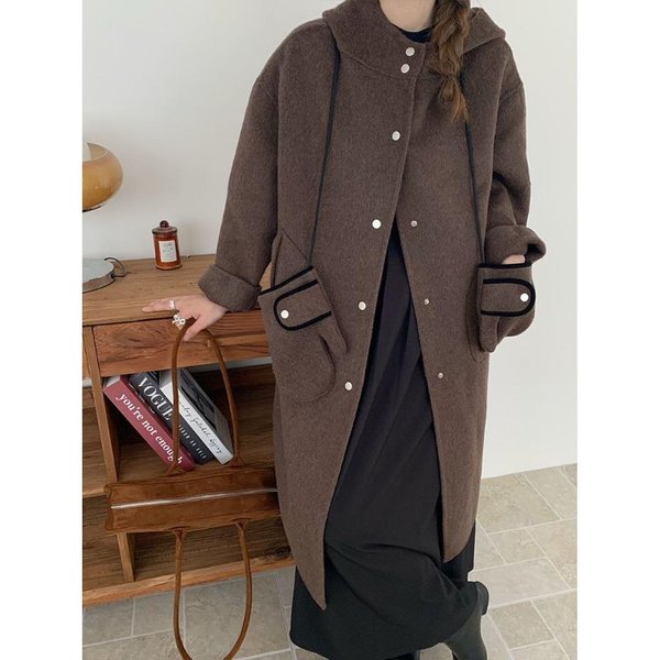 Abrigo De Lana De Doble Cara Con Capucha Nuevo Para Mujer, Estilo Largo Con Guantes, OtoñO E Invierno Holgado, Abrigo De Lana De Alta Gama S Black-image