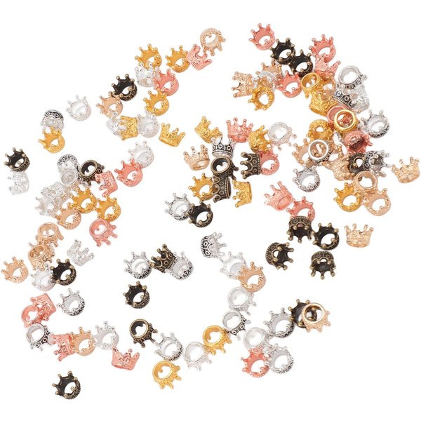120 Piezas Cuentas Para Barba AleacióN Mini Forma De Corona Estilo Tibetano Vintage Cuentas Para Trenzar Para Cabello JoyeríA DIY Beige-image