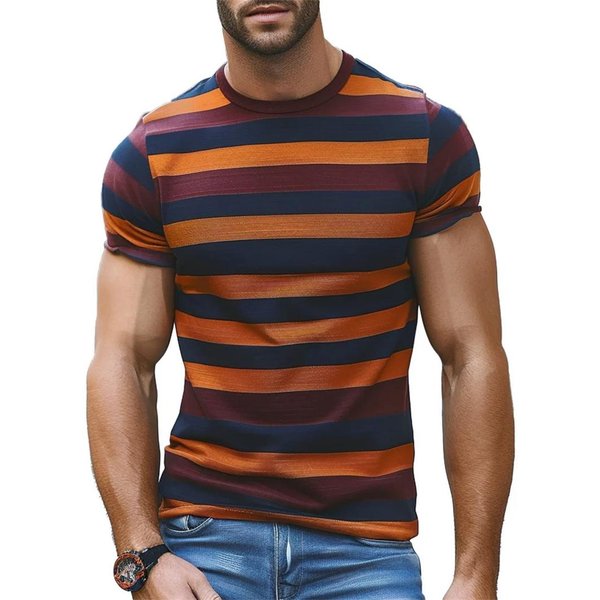Camisetas GráFicas De Rayas Simples Para Hombre Moda Verano Manga Corta Camiseta Estampada En 3D Casual Oversize Transpirable PulóVeres Camisetas 6XL-image