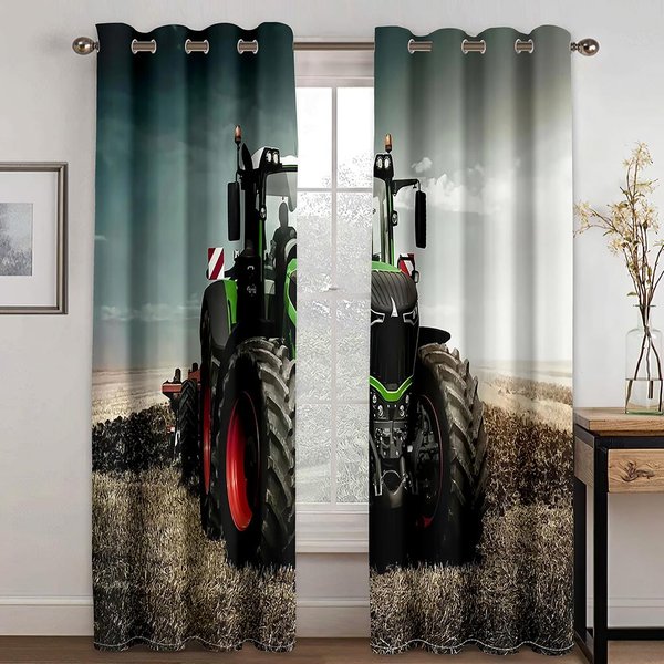3D Tractor Barato Coche Granja EscéNico Cortinas Parasol Cielo Sala De Estar Dormitorio DecoracióN Del Hogar Cortinas 2 Paneles 135W185H(Cm)53X73In&Grommet Top-image
