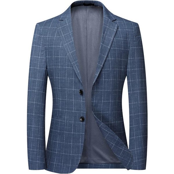 Traje Fino De Primavera Para Hombre, VersióN Coreana, Corte Entallado, Para JóVenes Y Mediana Edad, A Cuadros, PequeñO, Informal, Individual 4XL Gray-image