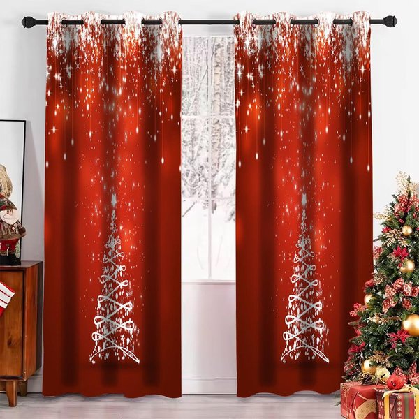 DecoracióN NavideñA, Fondo Rojo, Cortinas Para Sala De Estar, Ventana, Dormitorio, DecoracióN Interior Moderna Del Hogar 100W130H(Cm)40X51In&Grommet Top-image