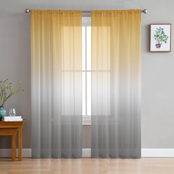 Cortinas Transparentes Con Degradado Amarillo Para DecoracióN De Sala De Estar Cortinas De Ventana Para Cocina Cortinas De Tul Voile Organza W135 X H274Cm X1-image