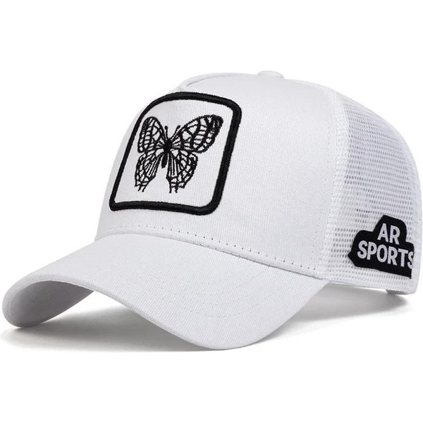 BaseballóWka Z Haftem Motyla Hip Hopowa Czapka Regulowana Modna MęSka Damska Letnia OddychająCa Siatkowa Czapka Casualowa Kapelusz PrzeciwsłOneczny Czapki Taty BiałY-image