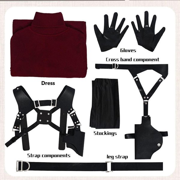 Damski Kostium Cosplay Ada Wong Peruka Czerwona Seksowna Sukienka Pasek Do Kostiumu Halloween Halloween Karnawał Przebranie Garnitur Dla DorosłYch Kobiet XS-image