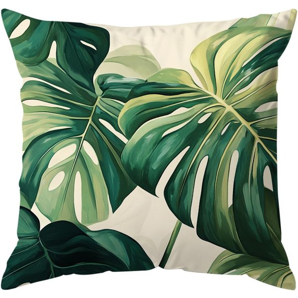 Cojines De Hojas Verdes Tropicales De Verano Funda De Almohada Funda De CojíN De PoliéSter CojíN Decorativo Para El Hogar Coche Sofá 45X45Cm Beige-image