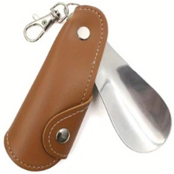 Metalowa łYżKa Do ButóW Mini łYżKa Do ButóW PodnośNik Do ButóW PrzenośNa łYżKa Do ButóW PodróżNych Ze SkóRzanym Uchwytem Odliczenie ŁYżKa Do ButóW Na Brelok White-image