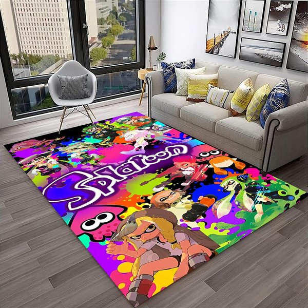 Alfombra De Dibujos Animados Para Juegos 3D Splatoon3, PC Gamer Para DecoracióN De Hogar, Sala De Estar, Dormitorio, Sofá, Felpudo, Alfombra Para Zona Infantil, Alfombrilla Antideslizante Para Suelo 40X60Cm Black-image