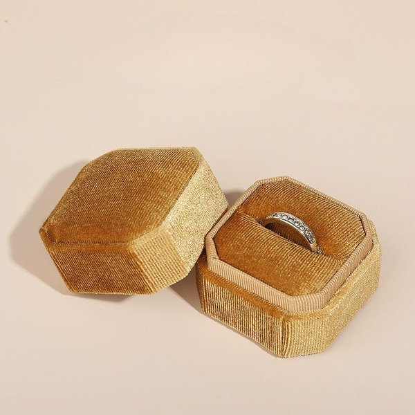 Caja De JoyeríA Octogonal De Terciopelo, Caja Simple Para Anillos, Caja Para Pendientes De BotóN, Caja De Regalo Para Propuesta De Matrimonio Oro-image