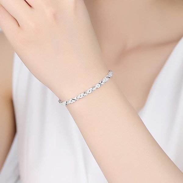 Pulsera De Plata De Ley 925, Pulseras Con Dijes Para Mujer, JoyeríA Hecha A Mano, Pulseras Para Mujer, Brazalete De Moda Para Mujer De Oro Blanco-image