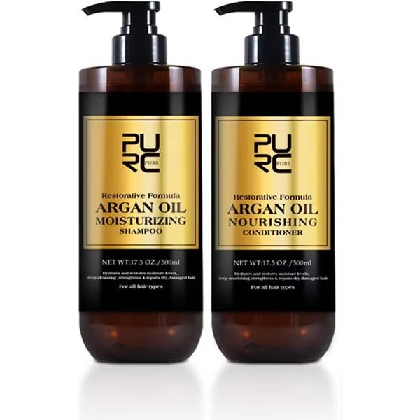 Set De Champú Y Acondicionador De Aceite De ArgáN De Marruecos Purc Para Cabello DañAdo Con Frizz, Vitamina E Suavizante, OrgáNico Sin Sulfatos, Set Para El Cuidado Del Cabello 500Ml+500Ml MarróN-image