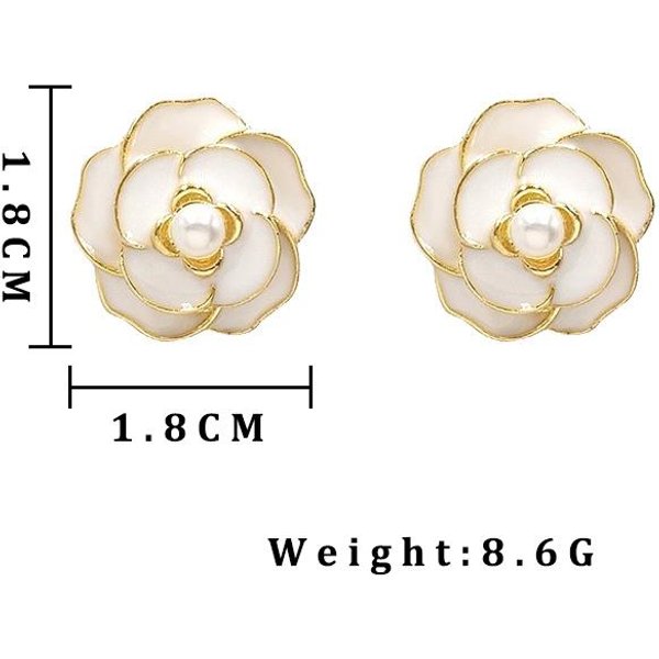 Nuevos Pendientes De Tuerca De Flor De Camelia De Moda Esmalte Blanco Negro Aceite Pendientes De Perlas Para Mujer Fiesta JoyeríA Elegante Regalo Para NiñAs-image