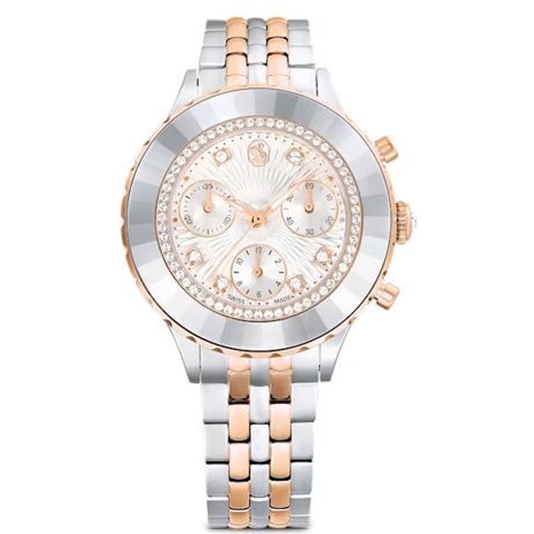 Reloj Swarovski Octea Chrono Series Movimiento De Cuarzo Correa De Metal 42.6*37Mm Esfera Color Oro Rosa Relojes Para Mujer 5672937 Rose Gold Watch Dial White-image