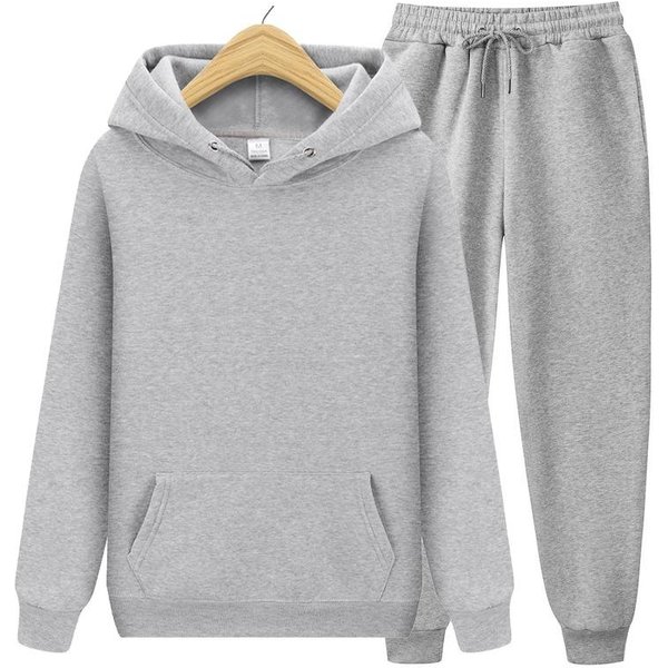 MęSki Zestaw Sportowy Jednokolorowy Bluza Z Kapturem + Spodnie Dresowe DwuczęśCiowy M Gray-image