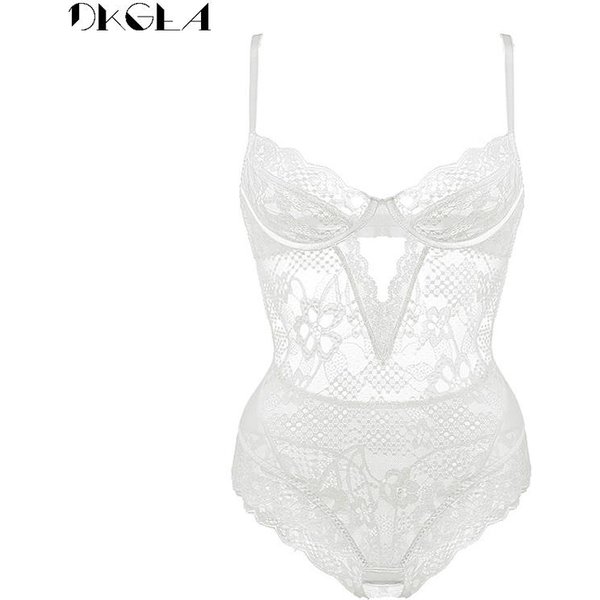 Dkgea Bielizna Damska Czarny Seksowny Kombinezon Przezroczyste Koronkowe Body 85D White-image