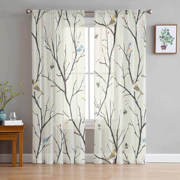 Cortinas Transparentes Amarillas De Insectos Abeja Para DecoracióN De Dormitorio Sala De Estar Cortina De Ventana Para Cocina Cortinas De Tul Voile Organza W135 X H160Cm X1&Grommet Top-image