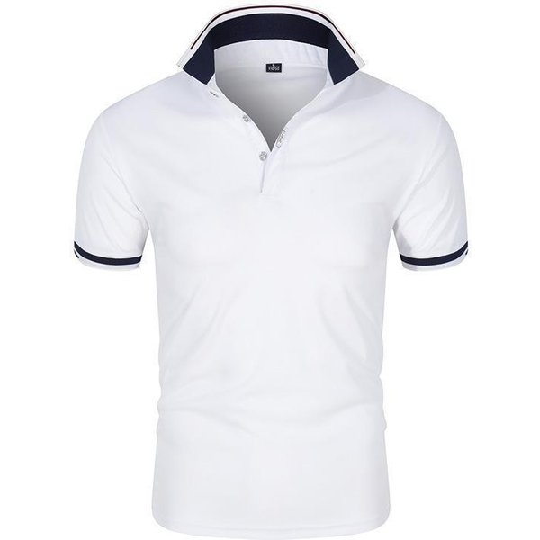 Camiseta Polo De Verano Para Hombre De Negocios Color SóLido AlgodóN Manga Corta Moda Juvenil Casual Camiseta Polo De Cuello Manga Corta Camisetas Polo Para Hombre Xxxl White-image