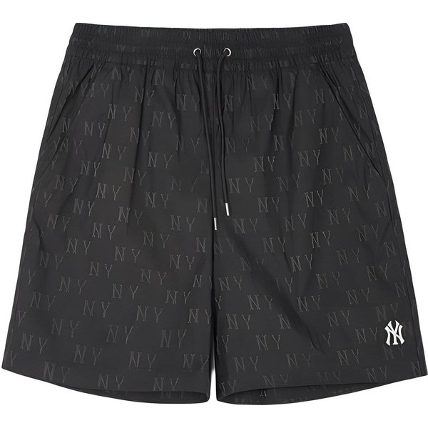 Serie Floral MLB New York Yankees Estampado Integral Cordones Pierna Recta Pantalones Cortos Casuales Pantalones Cortos Unisex Negro 3ASMM0143-50BKS S Black-image