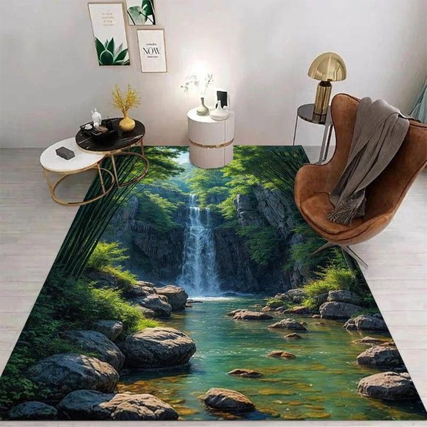 Naturalny Krajobraz Wodospad Las Dywanik Artystyczny 3D AntypośLizgowy MięKki Dywan Do Salonu Sypialni WystróJ Domu Dla MiłOśNikóW Natury 80X120CM-image