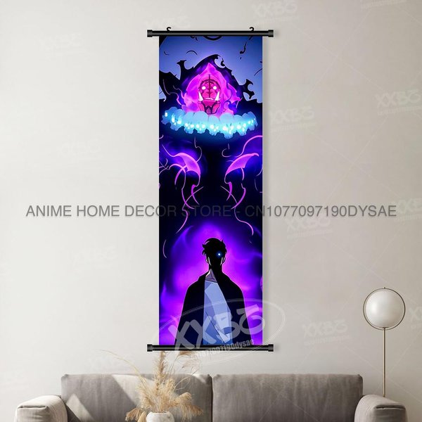 Solo Leveling Dekoracja Domu Sztuka ŚCienna Zwoje Obraz Postacie Anime Seong Jin Woo MalowidłO WisząCe Druk PłóTno Plakat Do Pokoju (As The Picture,25X75Cm(10X30Inch)) Blue-image