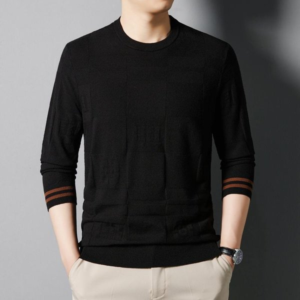 Ropa De Punto Hombre Primavera Y OtoñO Nuevo Hombres JóVenes Camiseta De Manga Larga Moda VersióN Coreana Cuello Redondo Todas Las Combinaciones Camiseta BáSica Hombre 190/3XL Black-image