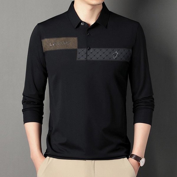Camisetas De Manga Larga Para Hombre, Finas, Nuevo Estilo OtoñO, Camisetas Sueltas Estampadas Para Hombres JóVenes Y De Mediana Edad, Camisetas De Negocios Para Hombre Xxxxl Black-image