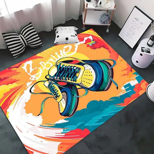 Modny Dywan Z Nadrukiem HD W KształCie ButóW Do KoszykóWki Do Sypialni, Salonu, Przedpokoju, Dywanik AntypośLizgowy, Wycieraczka Pod Sofę, Mata Domowa 50X80Cm (20X31In)-image