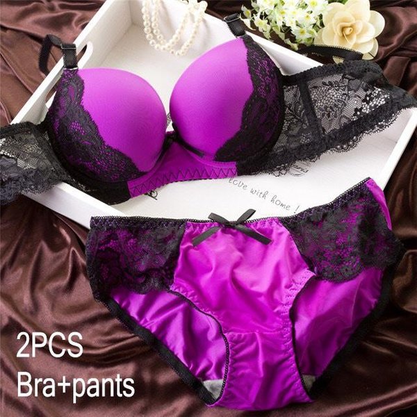 Seksowna Bielizna Damska Biustonosz Komplet Bielizna Luksusowy Koronkowy Haft Biustonosz Push Up I Komplet Majtek Biustonosz; 75B Purple-image