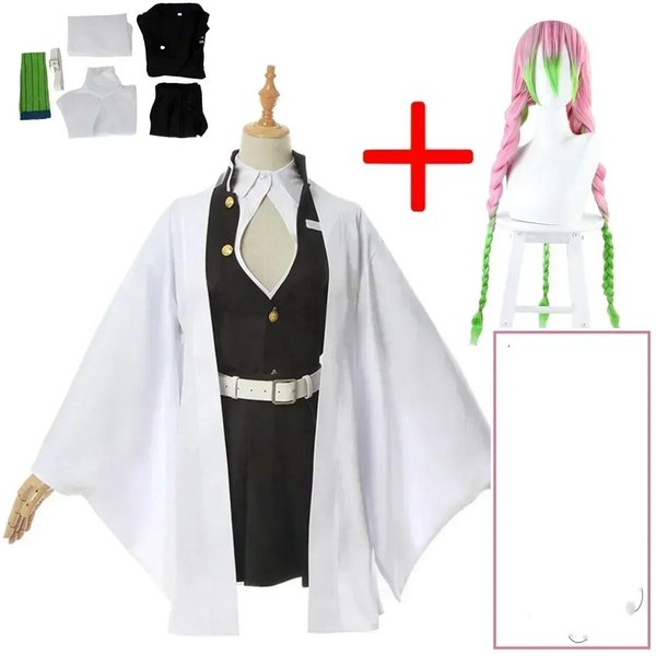 Anime Kanroji Mitsuri Kostium Cosplay Kostium Kimono Mundur Kanroji Mitsuri Peruka Halloween Ubranie XL Niebieski-image