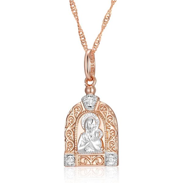 Luksusowy Naszyjnik Z Wisiorkiem Matki Boskiej Dla Kobiet MężCzyzn Kolor RóżOwego ZłOta Naturalny Cyrkon Amulet Jezusa Codzienna Delikatna BiżUteria Prezenty-image
