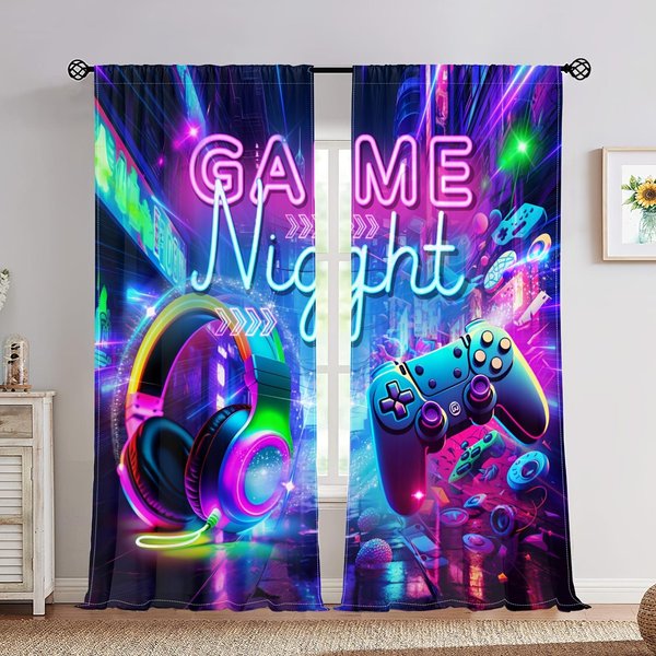 Cortinas Para Videojuegos, Cortinas Para NiñOs, Cortinas Para Videojuegos, Cortinas De Tela Modernas Para Videojuegos, Cortinas Para Videojuegos, Color Verde, 2 Piezas 100W130H(Cm)40X51In&Rod Pocket-image