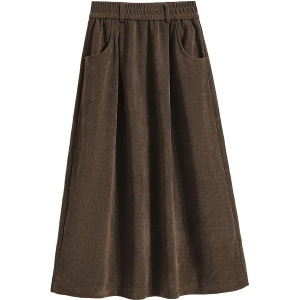 Nueva Falda De Pana Para Mujer En OtoñO E Invierno, Estilo Midi, Adelgazante Y Para Gorditas Mm, Falda Plisada De Cintura EláStica 4XL Black-image