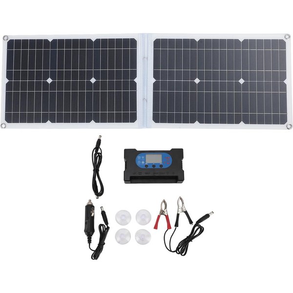 Panel Solar PortáTil Plegable De 40W Con Controlador 2 Puertos USB Monocristalino Alta ConversióN Black-image