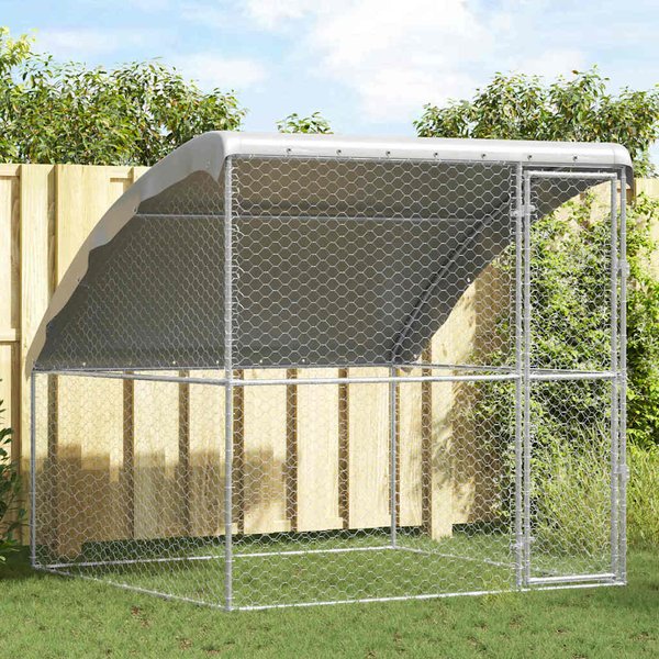 Klatka Dla Psa Ze Schowkiem Srebrna 2 X 2 X 2 M Stal Galwanizowana-image