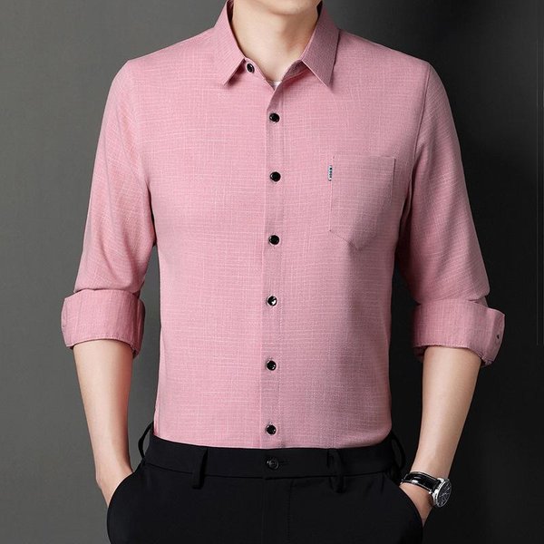 Camisa De Manga Larga Para Hombre, Nueva Llegada De OtoñO, Camisa Informal Fina De Color SóLido De Pulgadas Para Hombres JóVenes Y De Mediana Edad Xxxxl-image