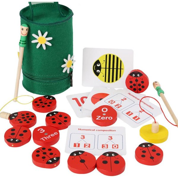 Escarabajo De Contar Montessori Juguetes Educativos De Madera NúMeros 0-10 Aprendiendo A Contar Mochila De Fieltro Mariquita Juguete Educativo Para NiñO-image