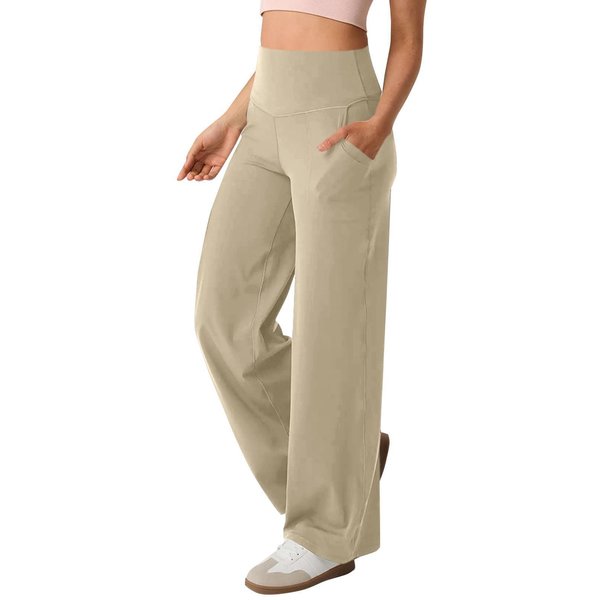 Yyfs Moda Mujer Casual Color SóLido Estampado Pantalones De Cintura Alta Pantalones & Capris XXL Albaricoque-image
