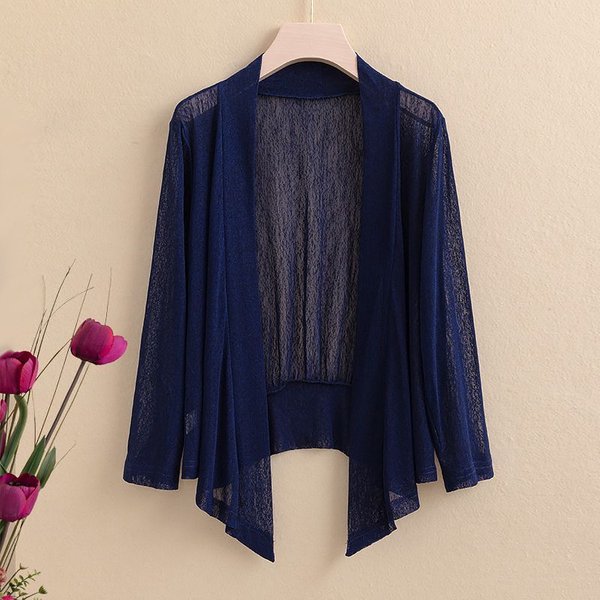 Chaqueta Corta Tipo Chal Para Mujer, Ropa De ProteccióN Solar Para Primavera Y Verano, Top De Seda Helada Con Falda, Camisa Con Aire Acondicionado, CáRdigan Exterior Nuevo. 3XL Azul Marino-image