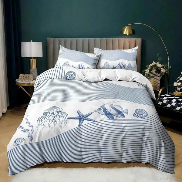 Ocean 3D Morski Nadmorski Drukowany Zestaw PośCieli Poszwa Na KołDrę Poszewka Na Poduszkę Zestaw PośCieli PośCiel Arkusz Nakrycie KołDry PełNy Queen King Size 70X133Cm 2Pcs-image