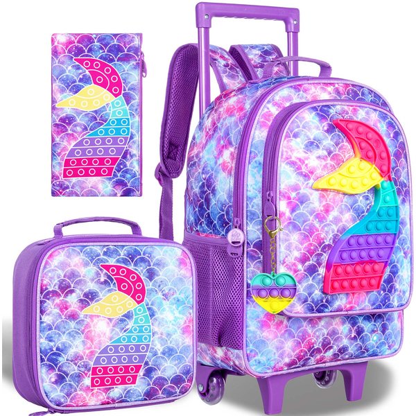 Mochila Con Ruedas Para NiñAs Y NiñOs, Mochila Escolar Infantil De Unicornio Y Dinosaurio Con Ruedas, Set De Maleta Y Mochila Escolar-image