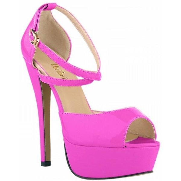 Nowe Nude Czarny Niebieski BeżOwy Czerwony Seksowne Damskie Wysokie Obcasy Platforma Lakierowana SkóRa Pompy Buty Peep Toe Platforma SandałY 35 Beige-image