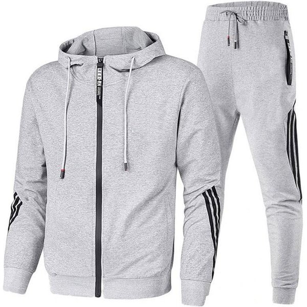 Traje De SuéTer Con DiseñO De Cremallera Para Hombre OtoñO E Invierno Traje Casual Deportivo Con Capucha 4XL Gris-image